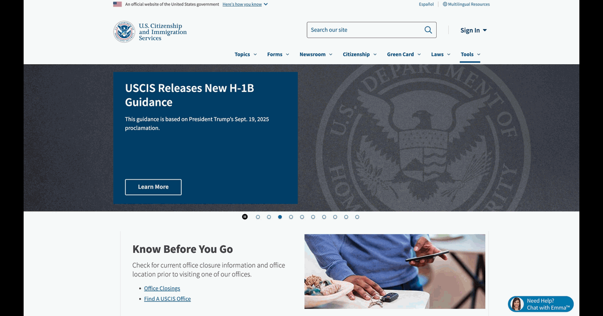 Check application status on USCIS