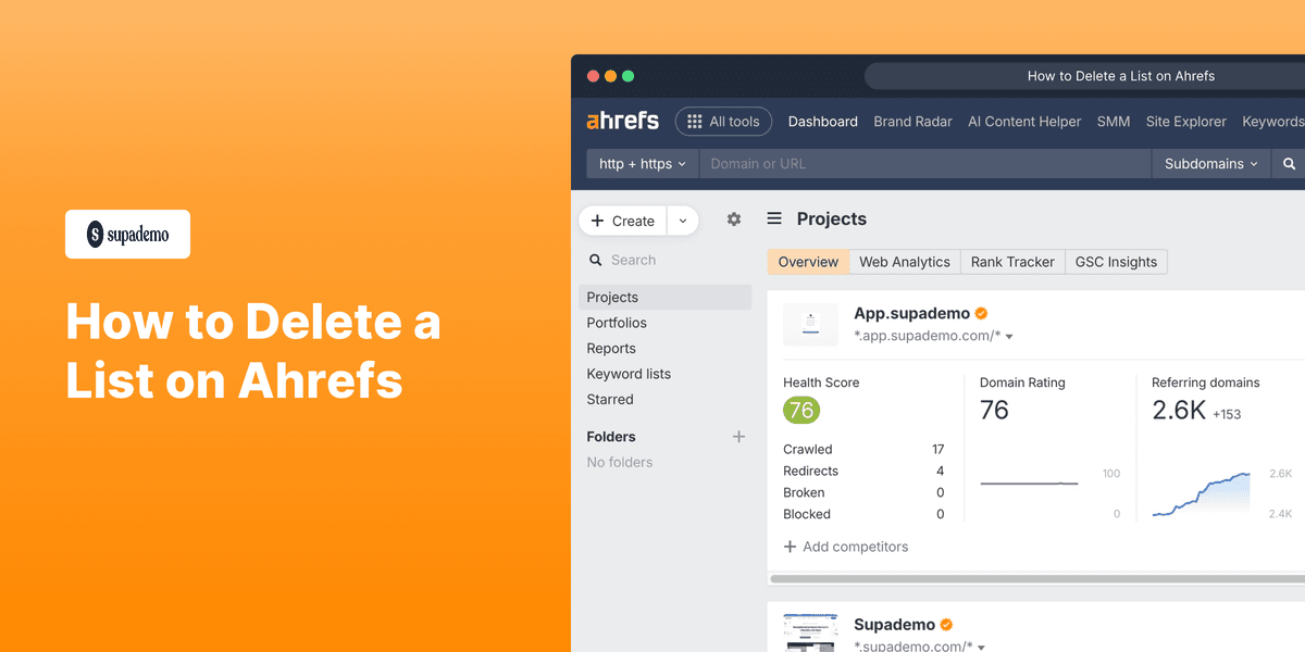 How to Delete a List on Ahrefs screenshot