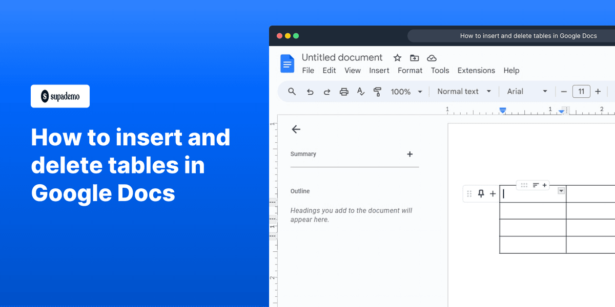 How to insert and delete tables in Google Docs screenshot