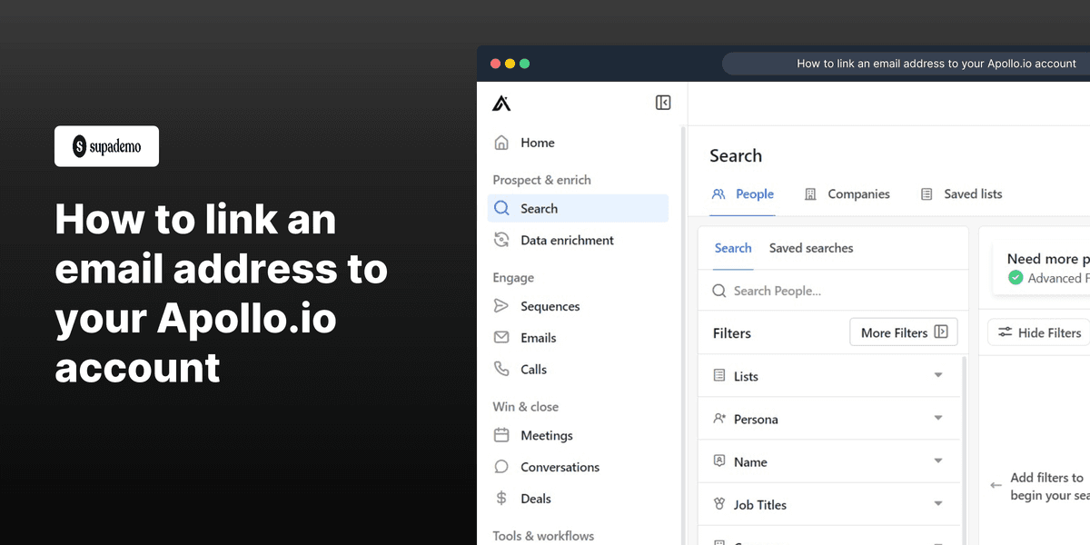 How to link an email address to your Apollo.io account screenshot