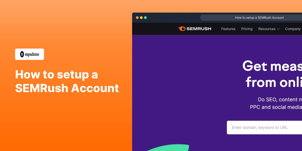 How to setup a SEMRush account screenshot