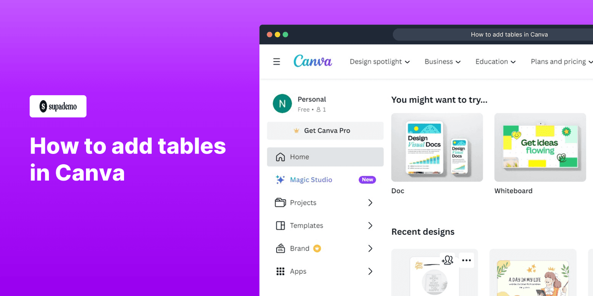 How to add tables in Canva screenshot