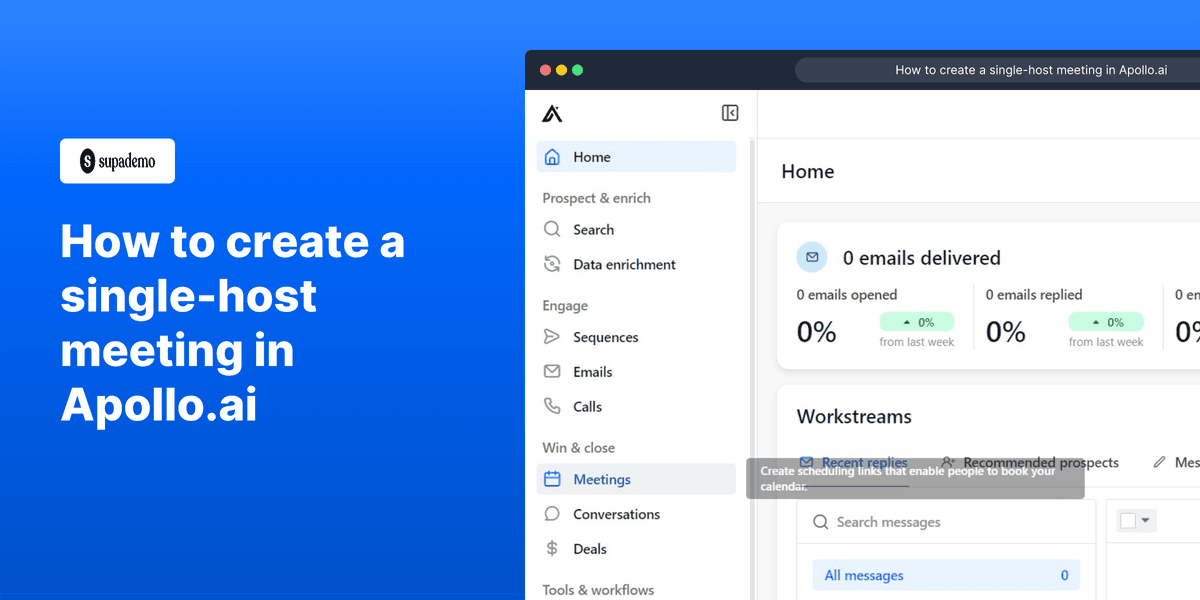 How to create a single-host meeting in Apollo.io screenshot