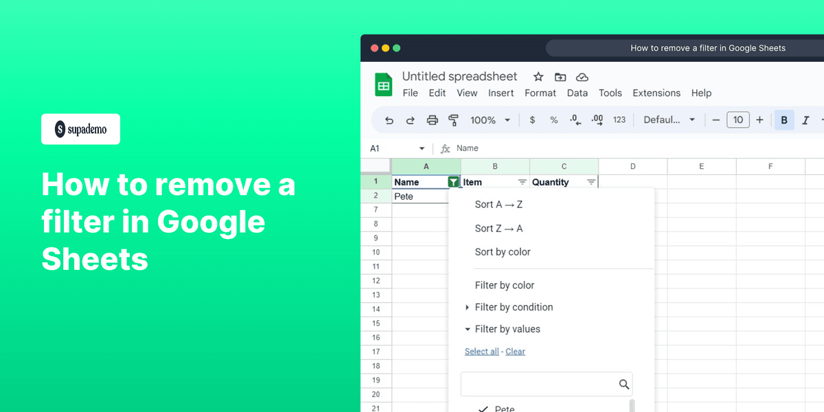 How to remove a filter in Google Sheets screenshot