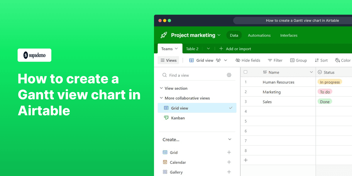 How to create a Gantt view chart in Airtable screenshot