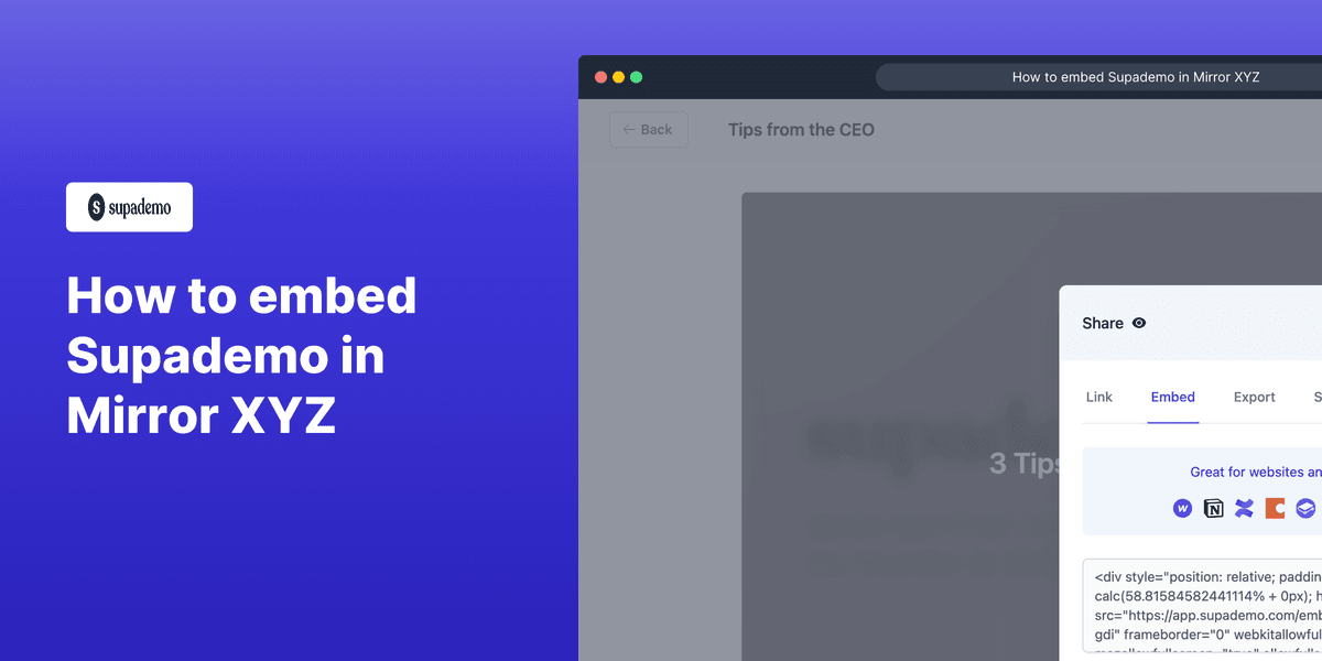 How to embed Supademo on Mirror.xyz screenshot