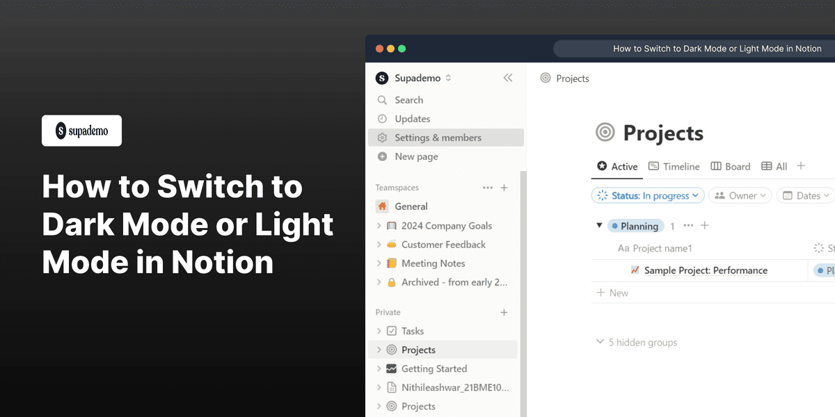 How to switch to dark mode or light mode in Notion screenshot