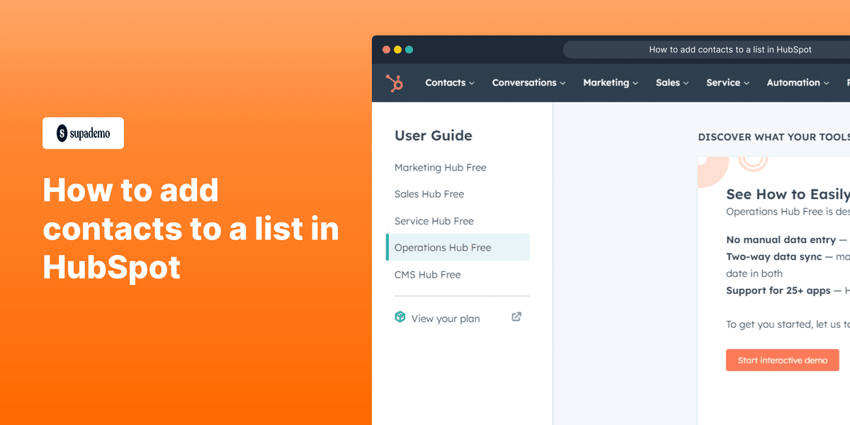 How to contacts to a list in HubSpot screenshot