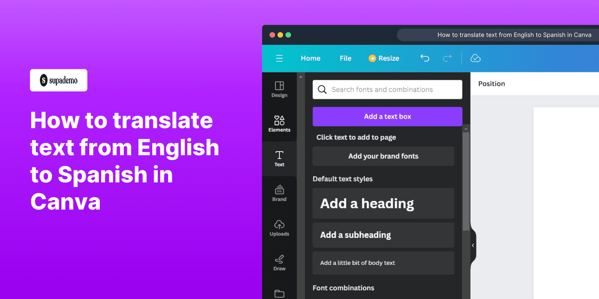 How to translate text from English to Spanish in Canva screenshot