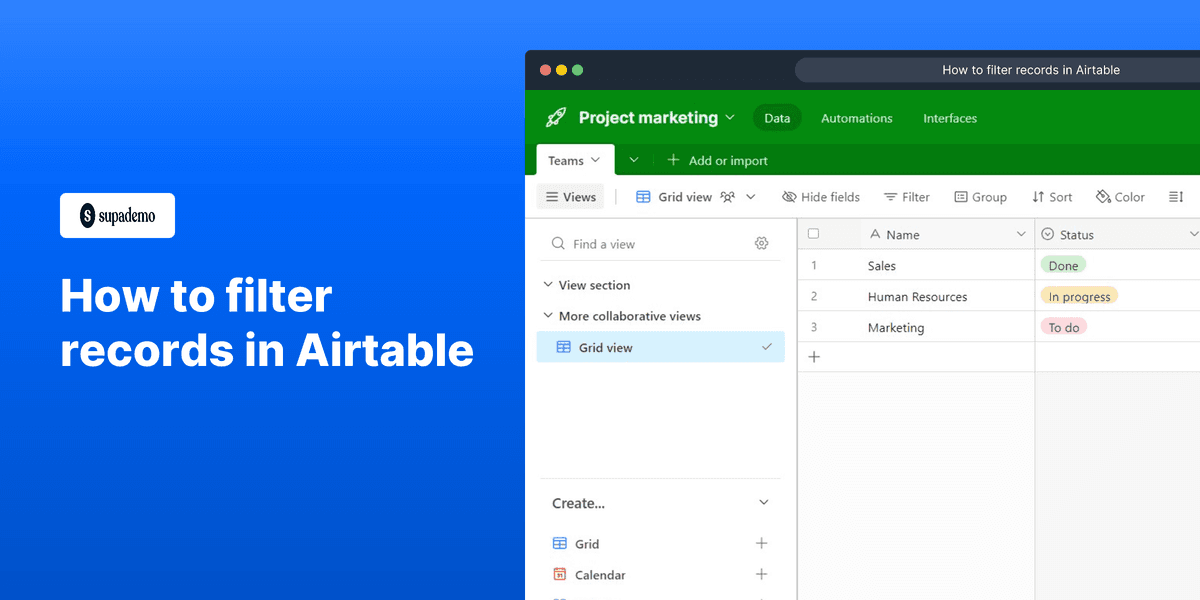 How to filter records in Airtable screenshot