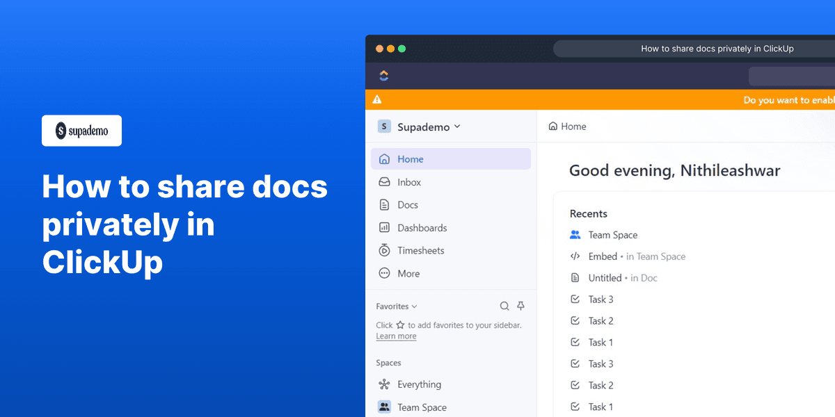 How to share docs privately in ClickUp screenshot