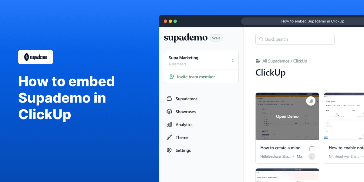 How to embed Supademo in ClickUp screenshot