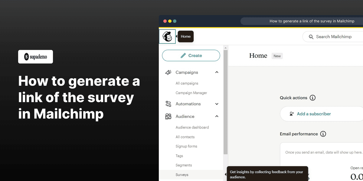How to generate a survey link in Mailchimp screenshot