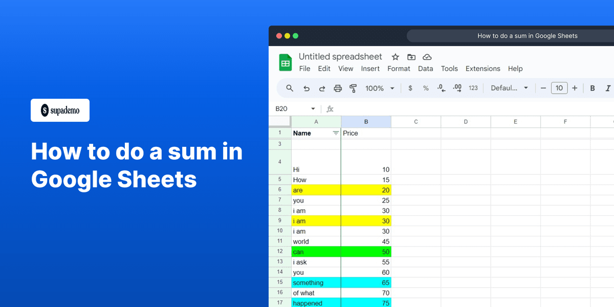 How to do a sum in Google Sheets screenshot