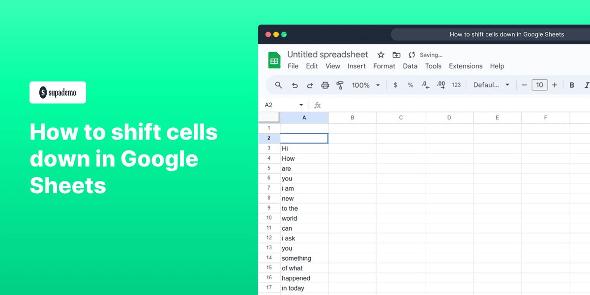 How to shift cells down in Google Sheets screenshot