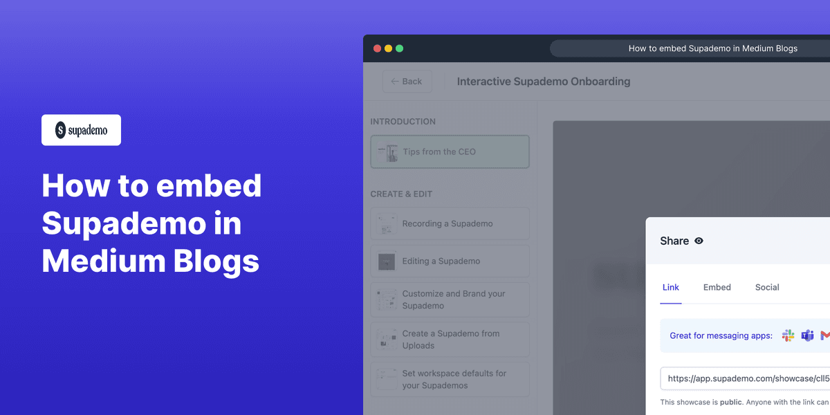 How to embed Supademo in Medium screenshot