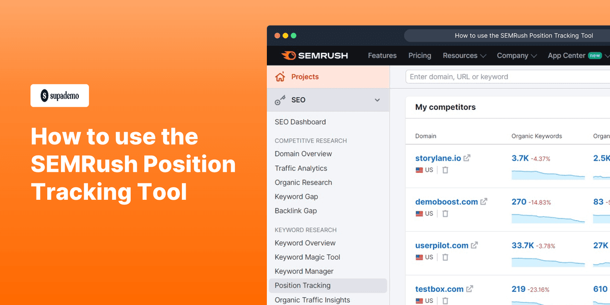 How to use the SEMRush position tracking tool screenshot
