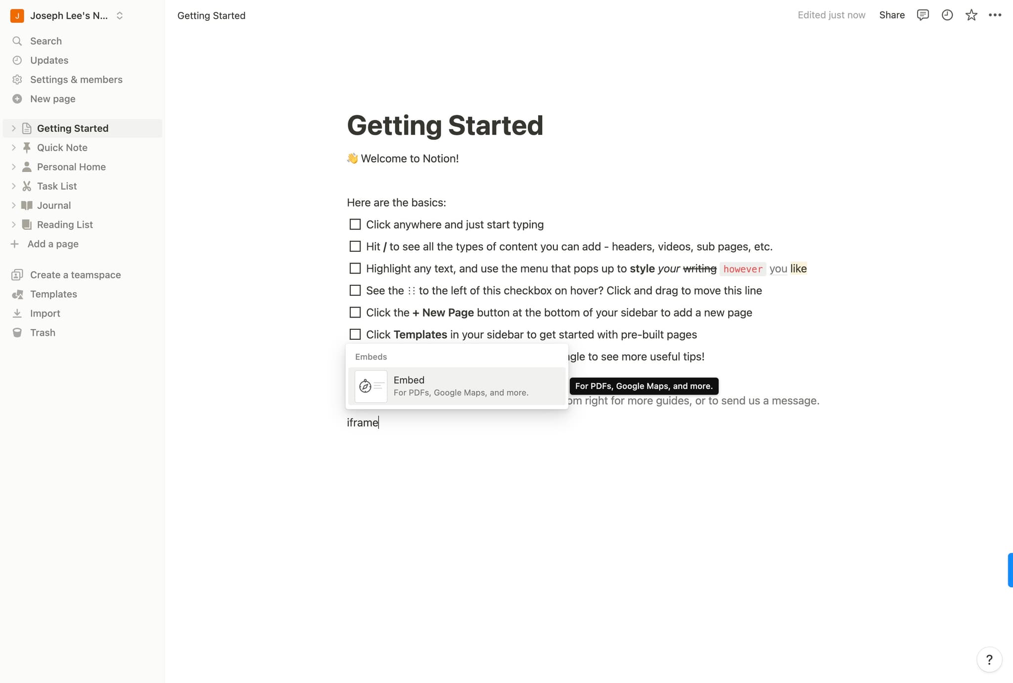 Initiate the embed function