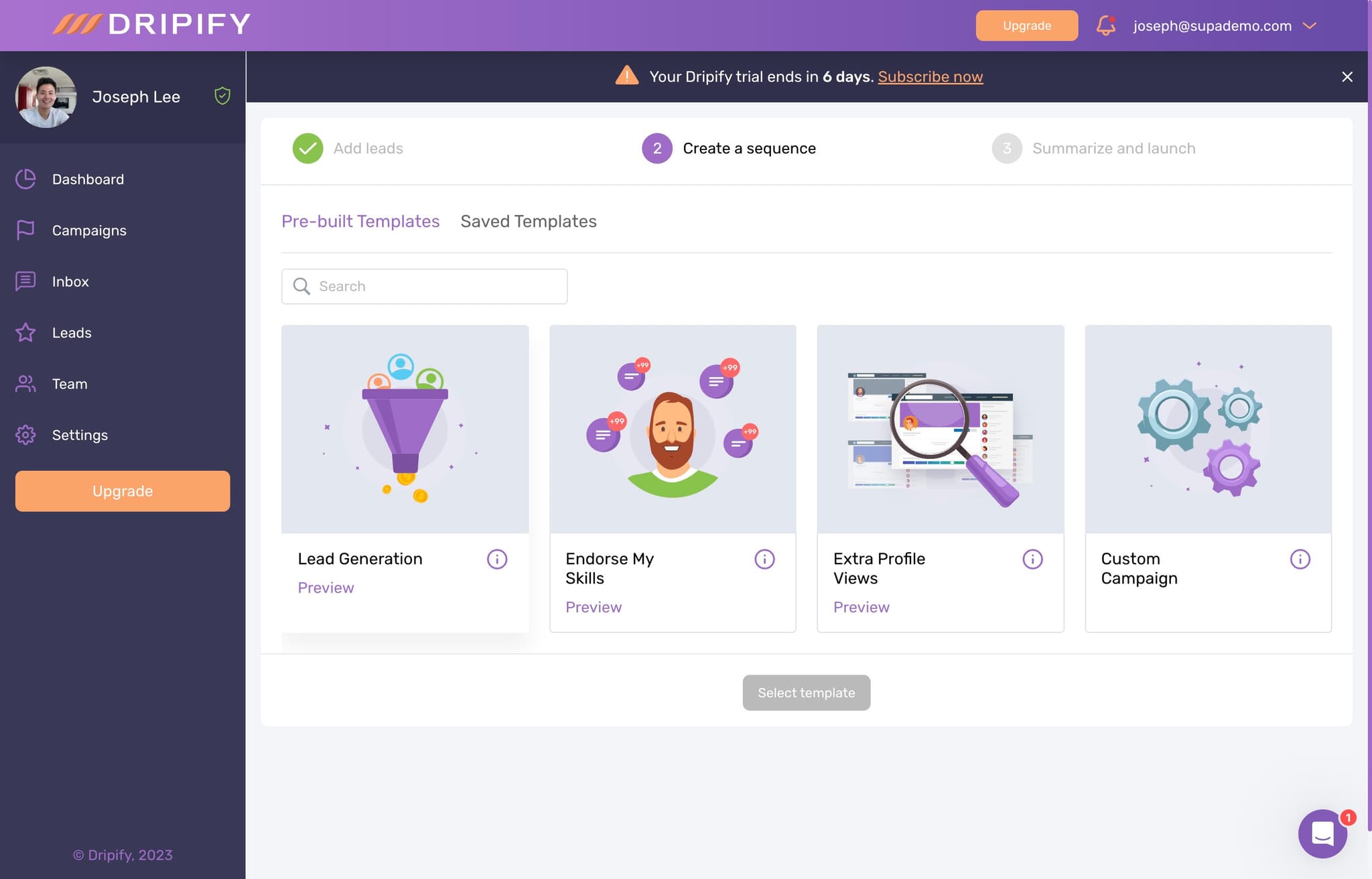 Choose Lead Generation Campaign Type