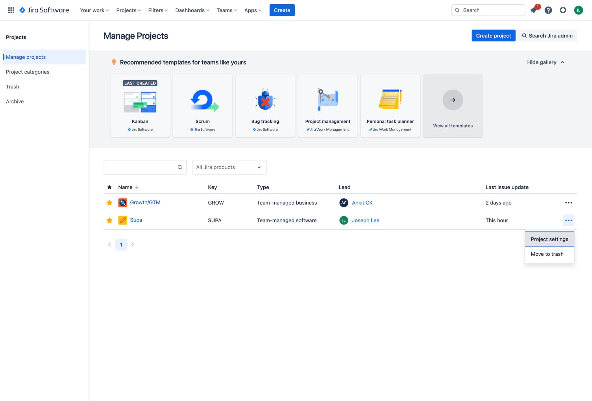 Open Project Settings