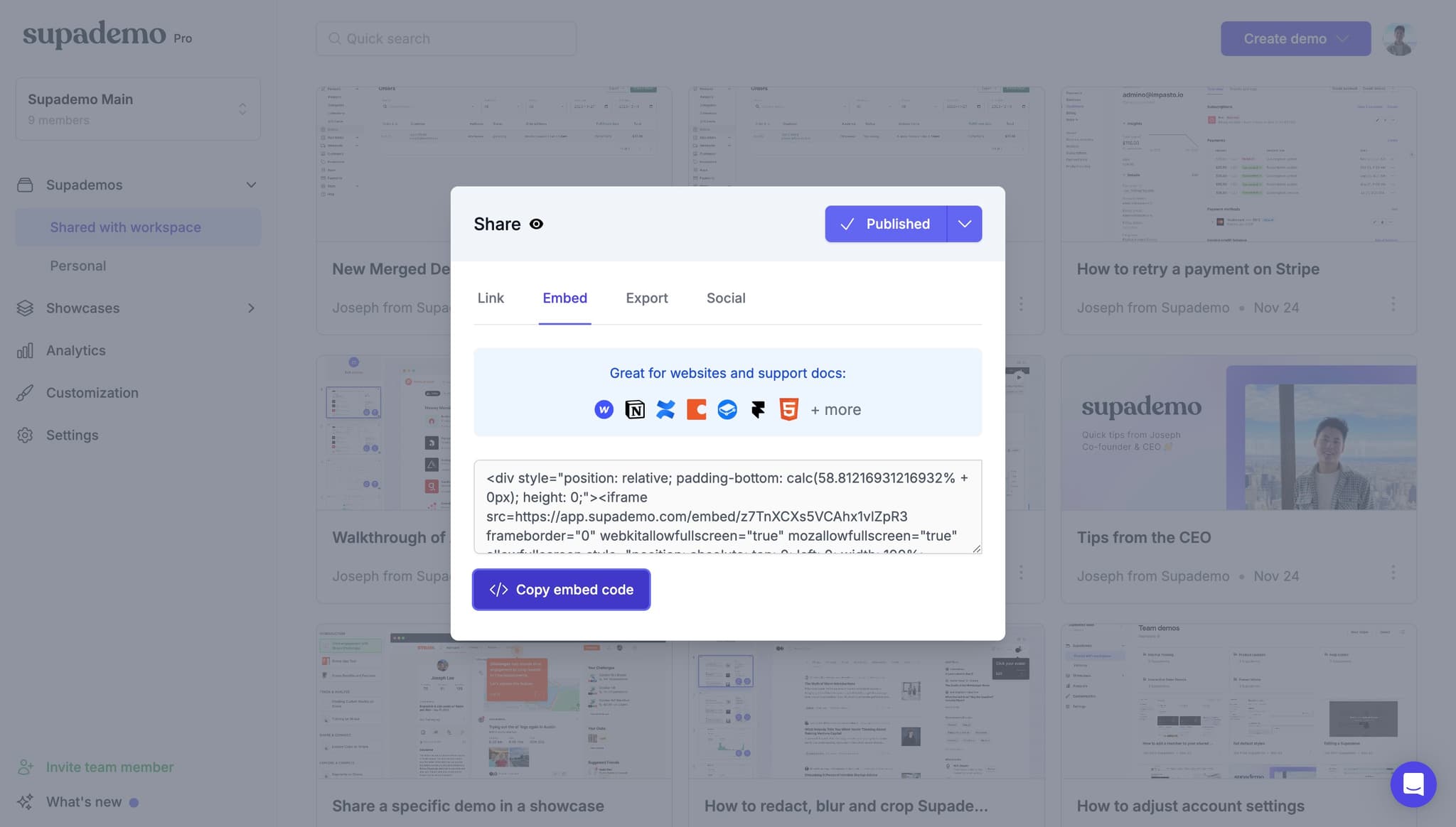 Copy your embed code