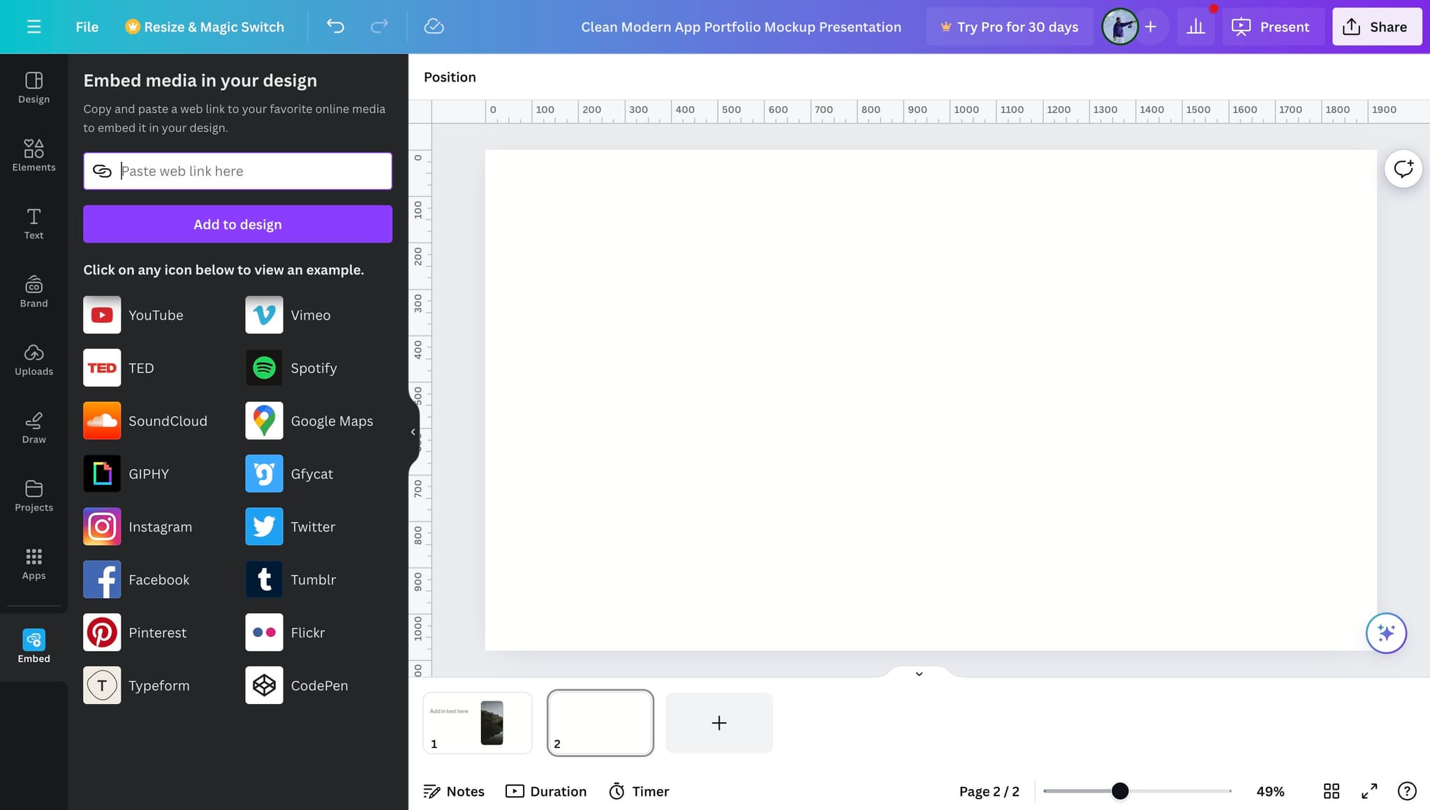 Select your Canva destination