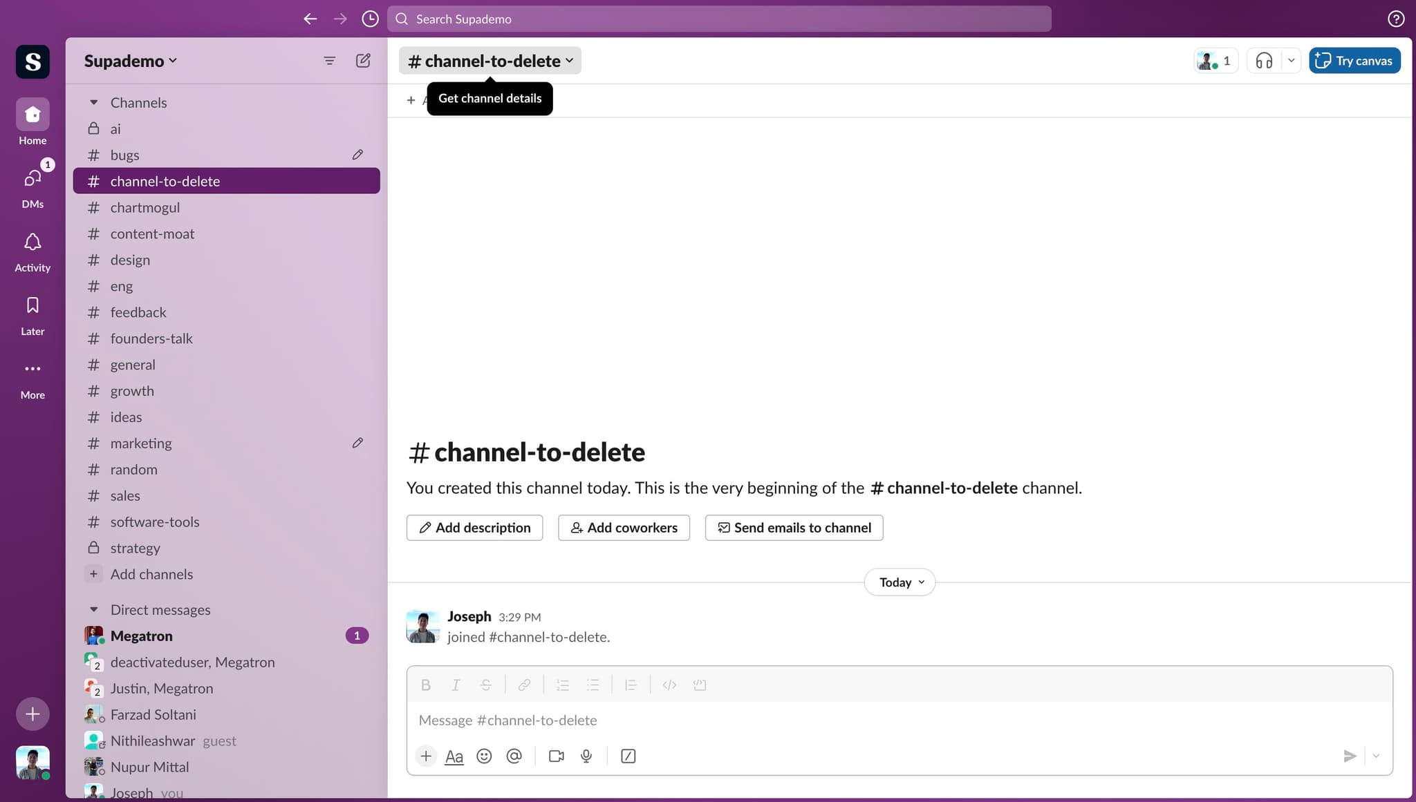 Open the channel menu