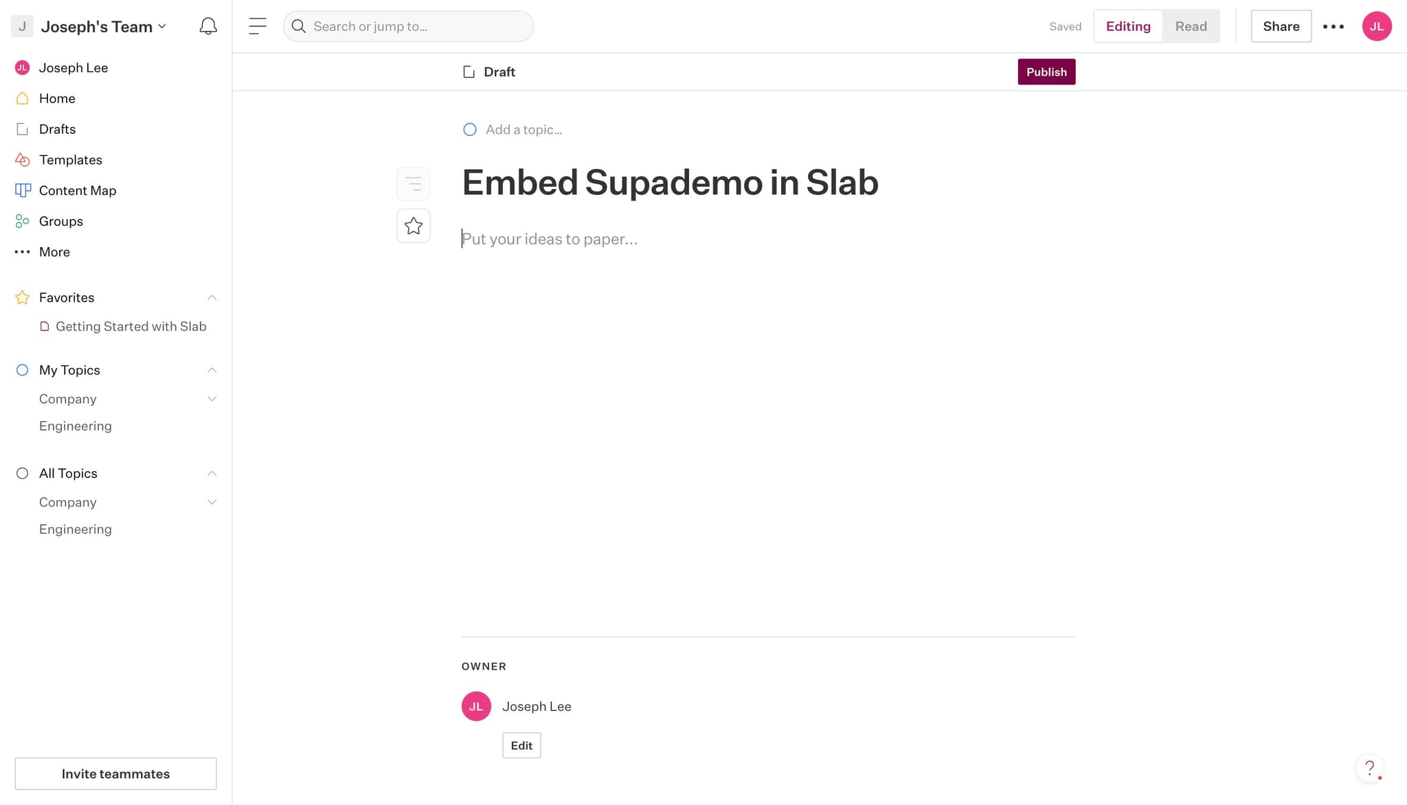 Select embed option for Slab