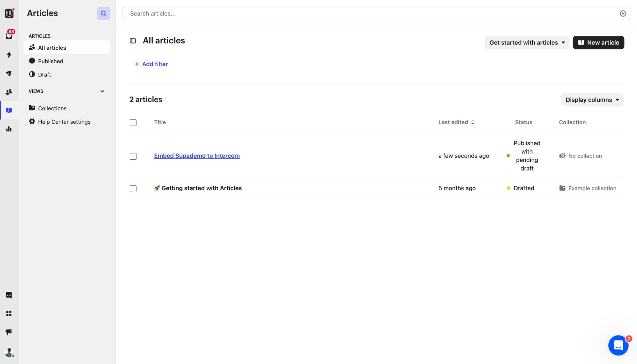 Click on Embed Supademo to Intercom