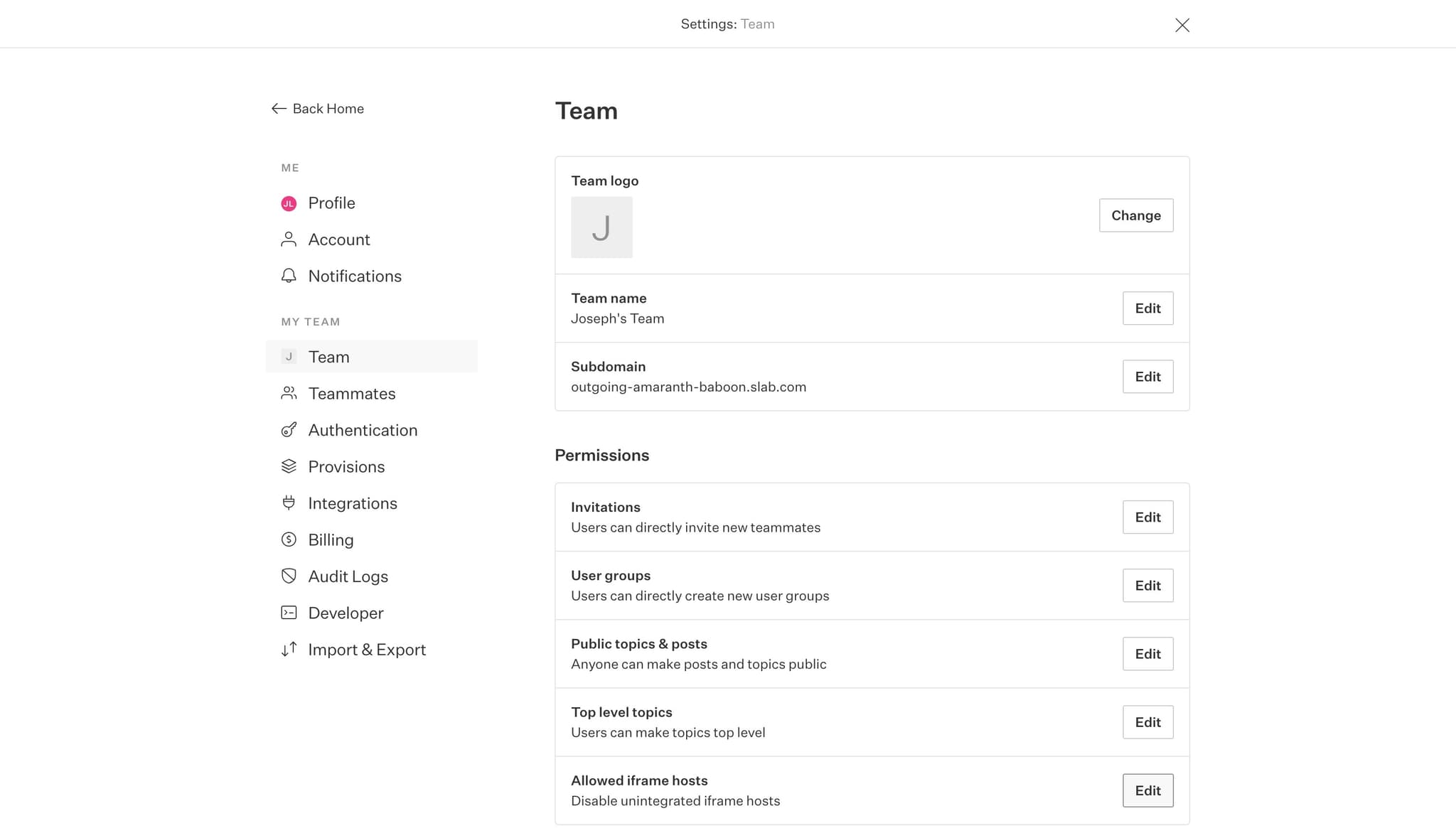 Click Edit to modify settings