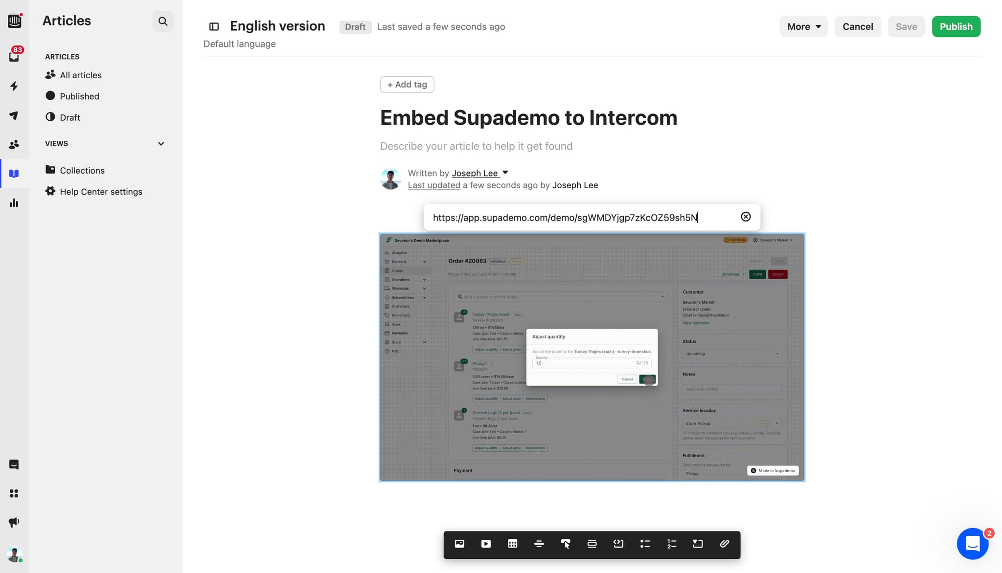Paste the link in Intercom