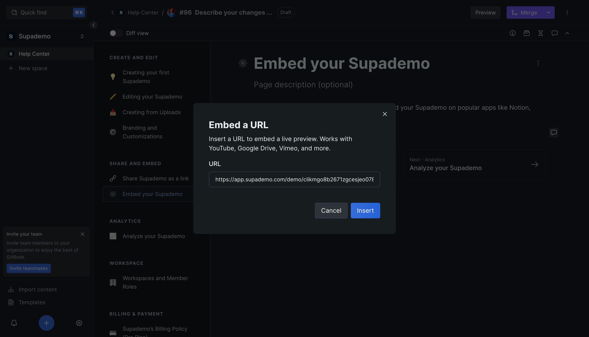 Navigate to insert option