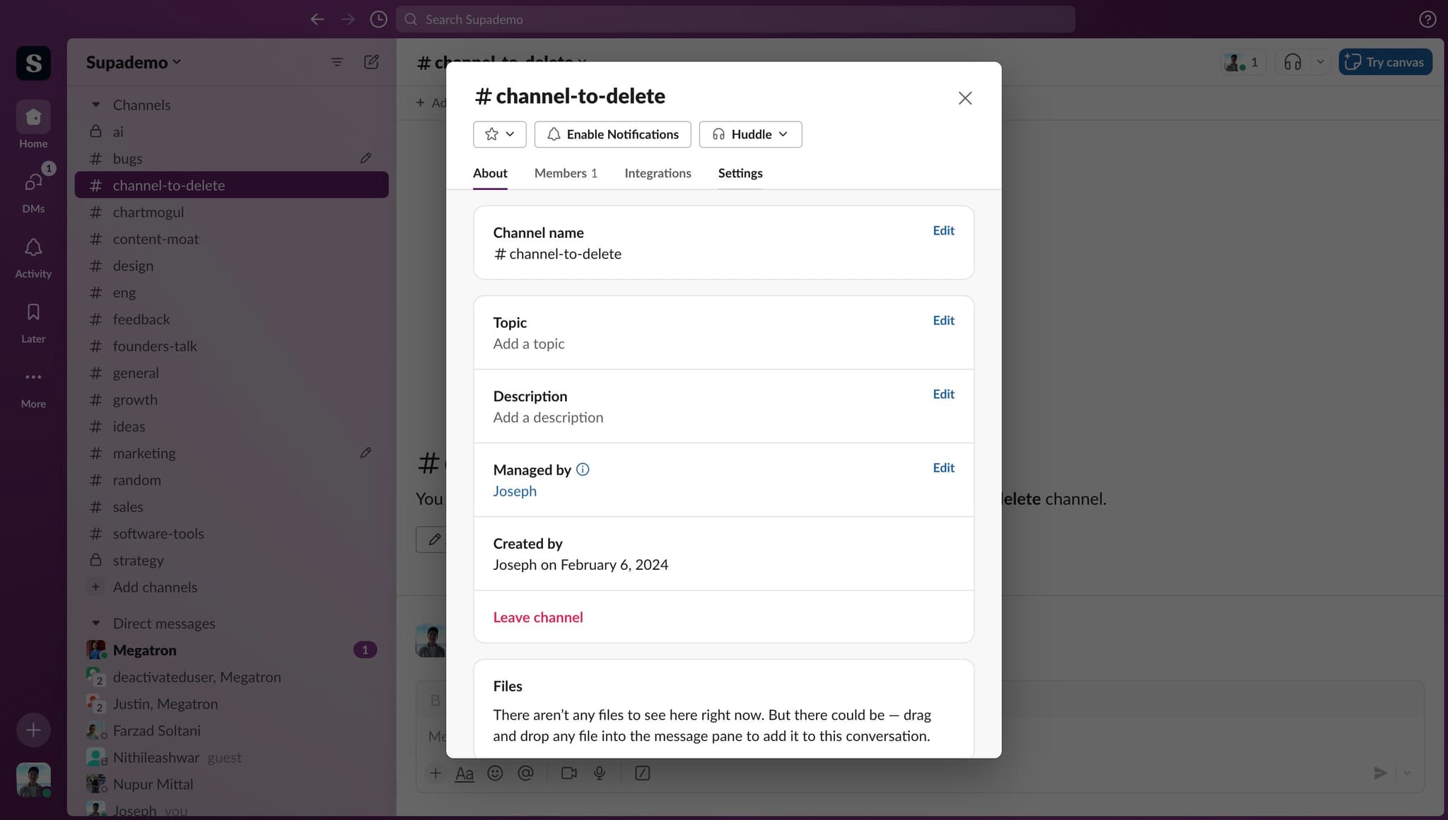 Access channel settings