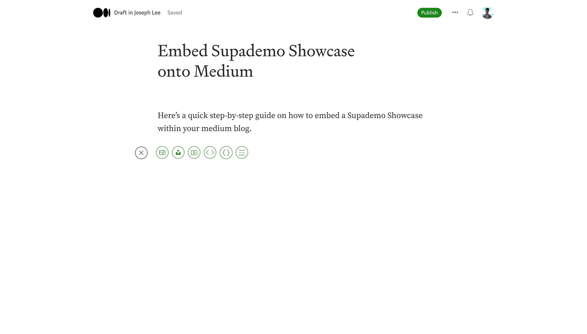 Access the embed menu