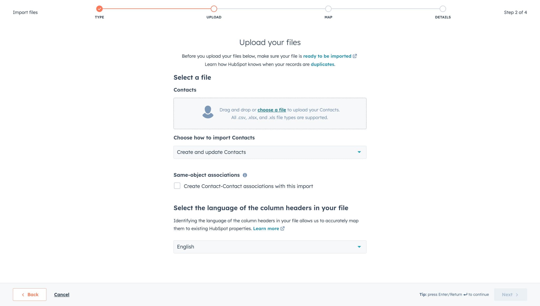 Upload your contact file