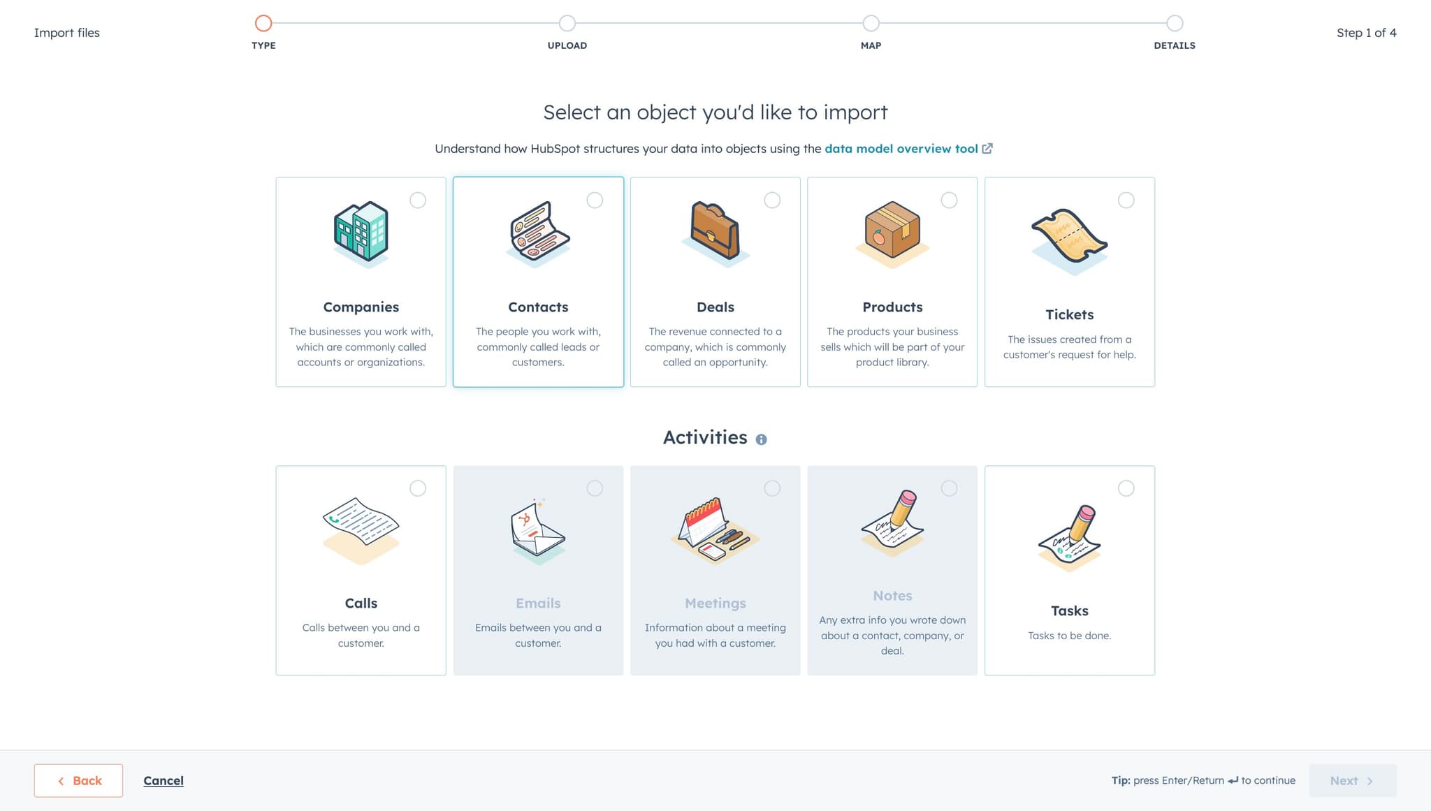 Select Contacts as object