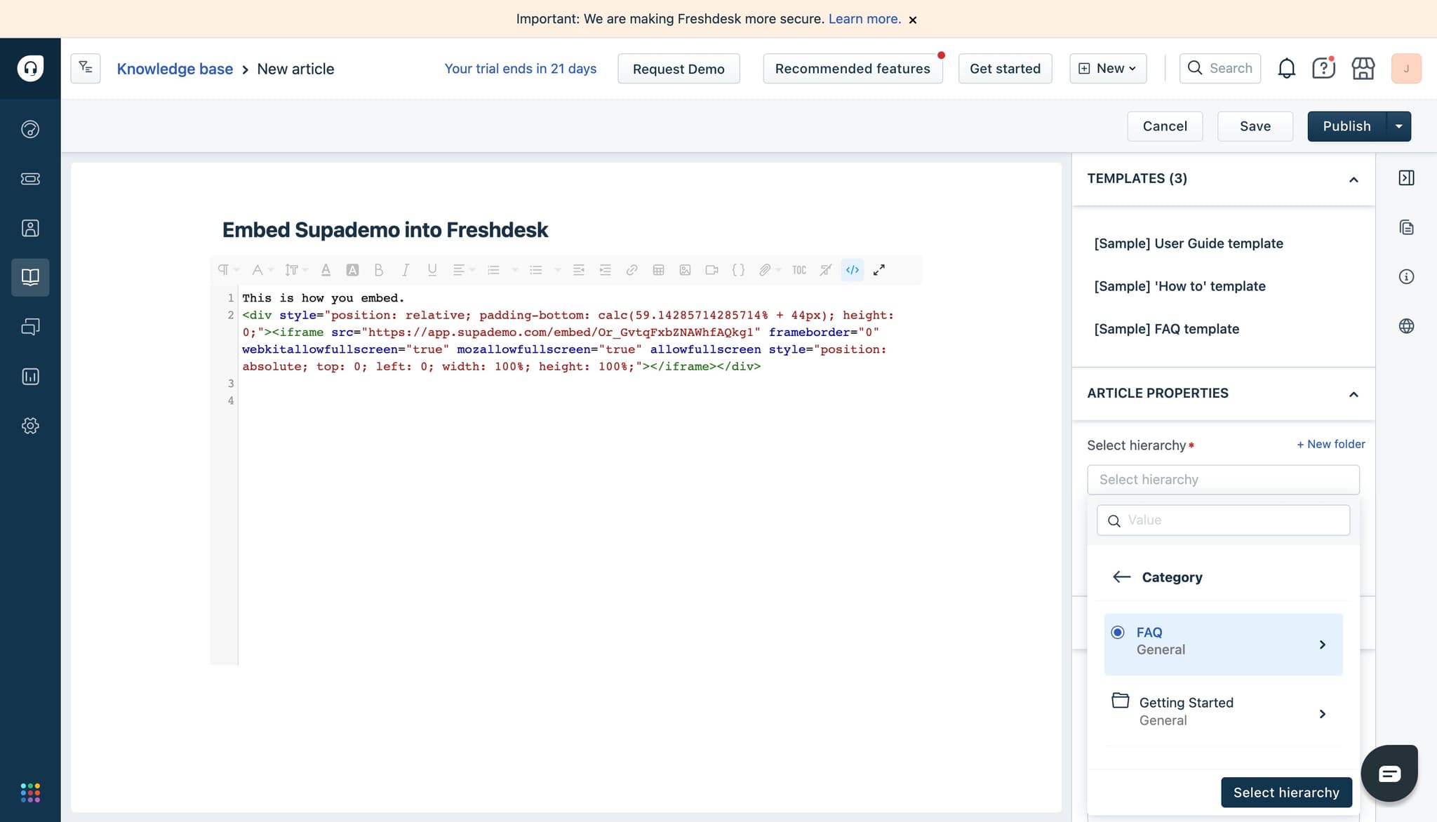 Click on "Select hierarchy"