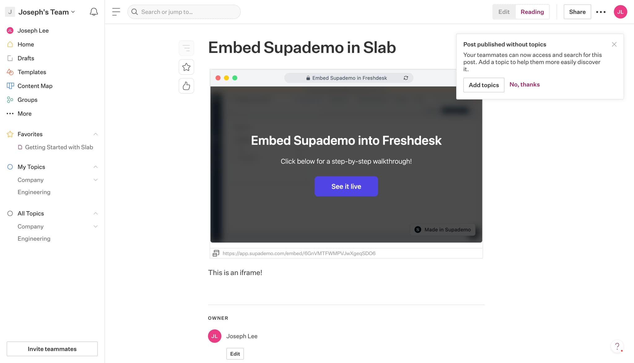 Verify the embedded iframe