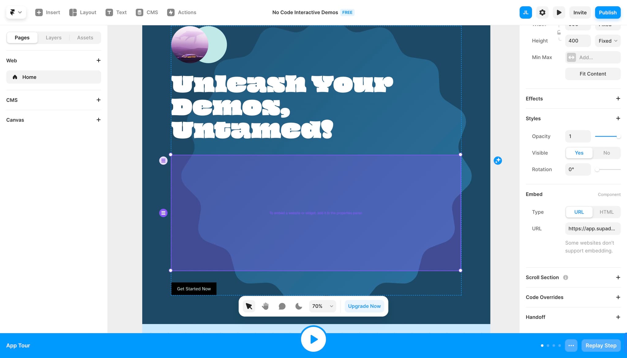 Paste code into embed component