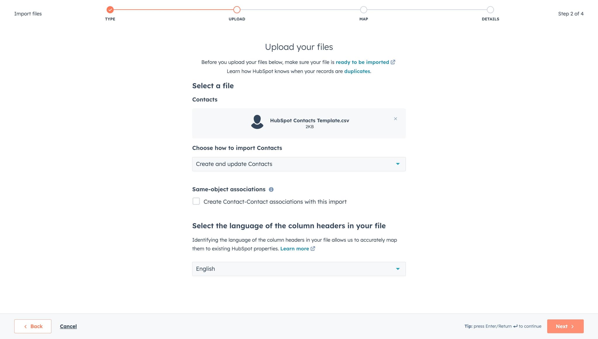 Proceed to field mapping
