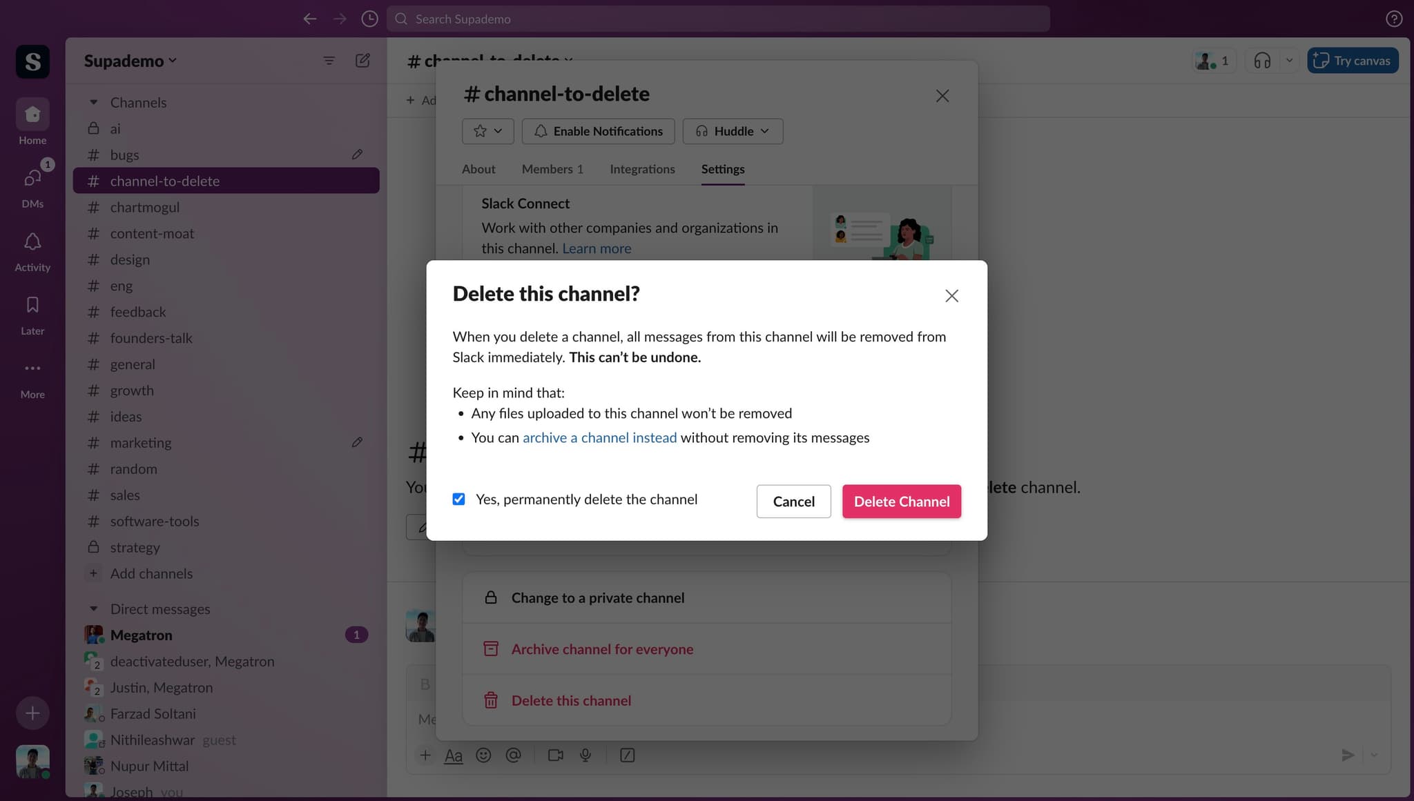 Complete the deletion