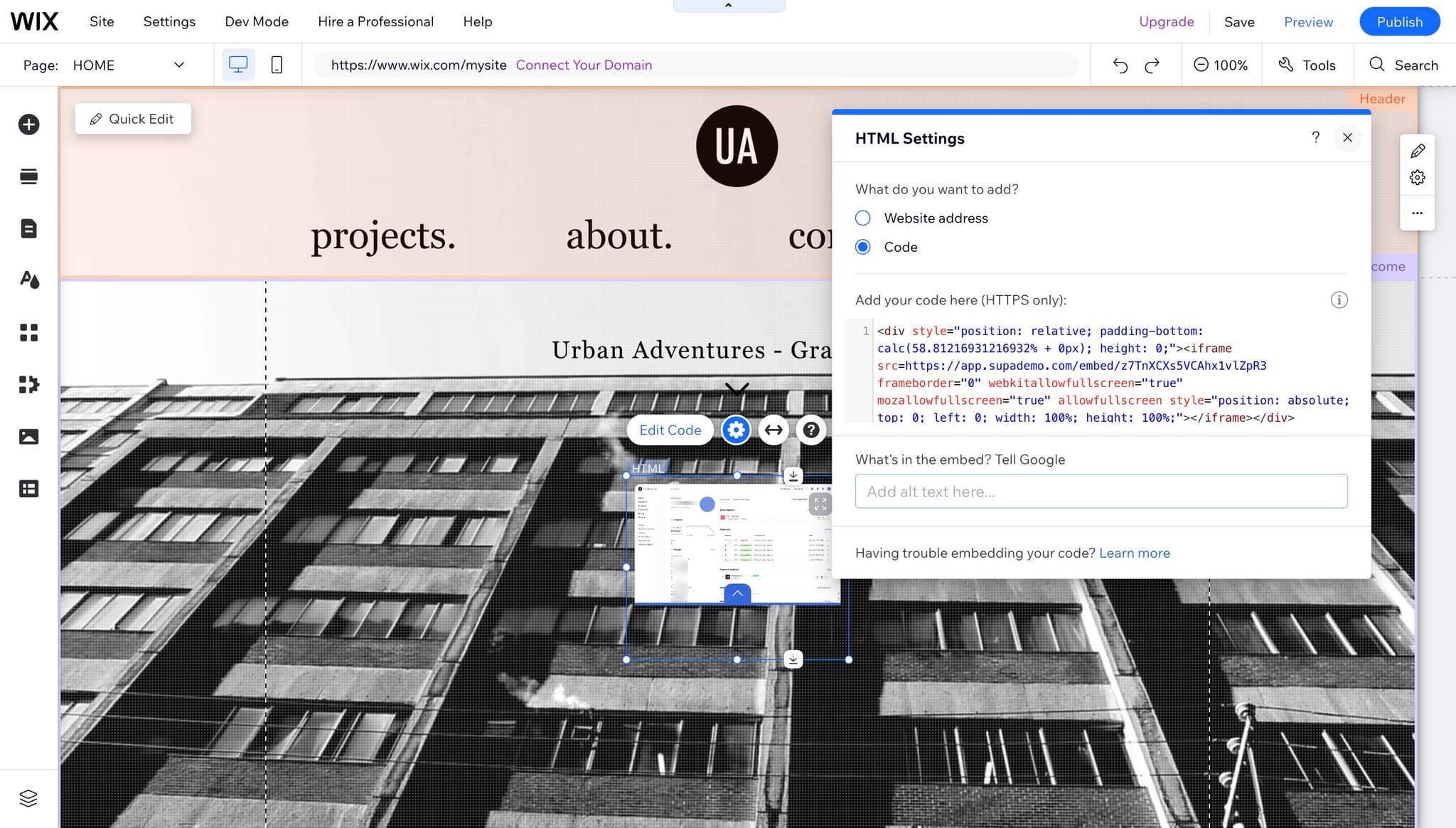 Log in to your Wix editor
