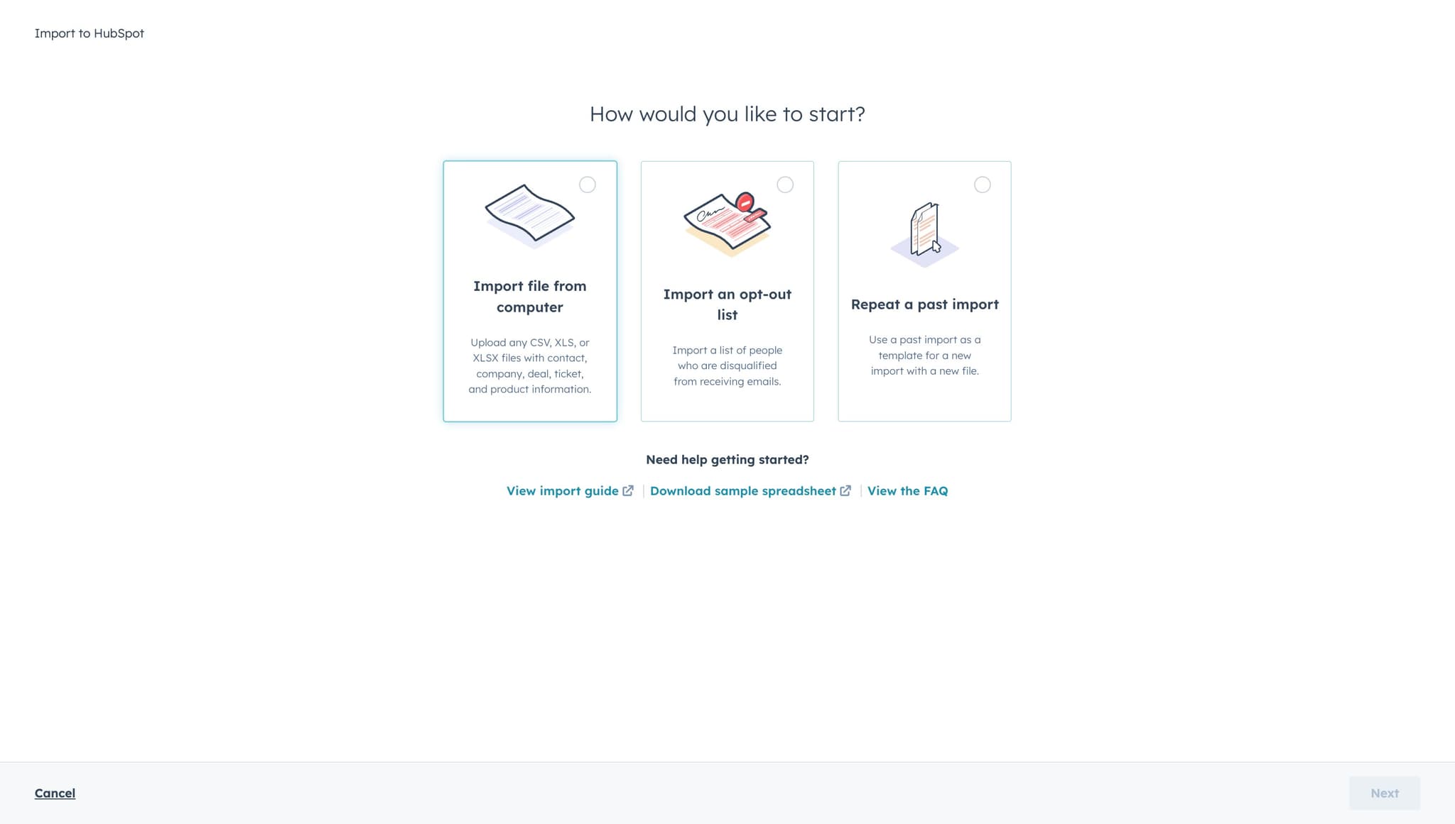 Choose file import method