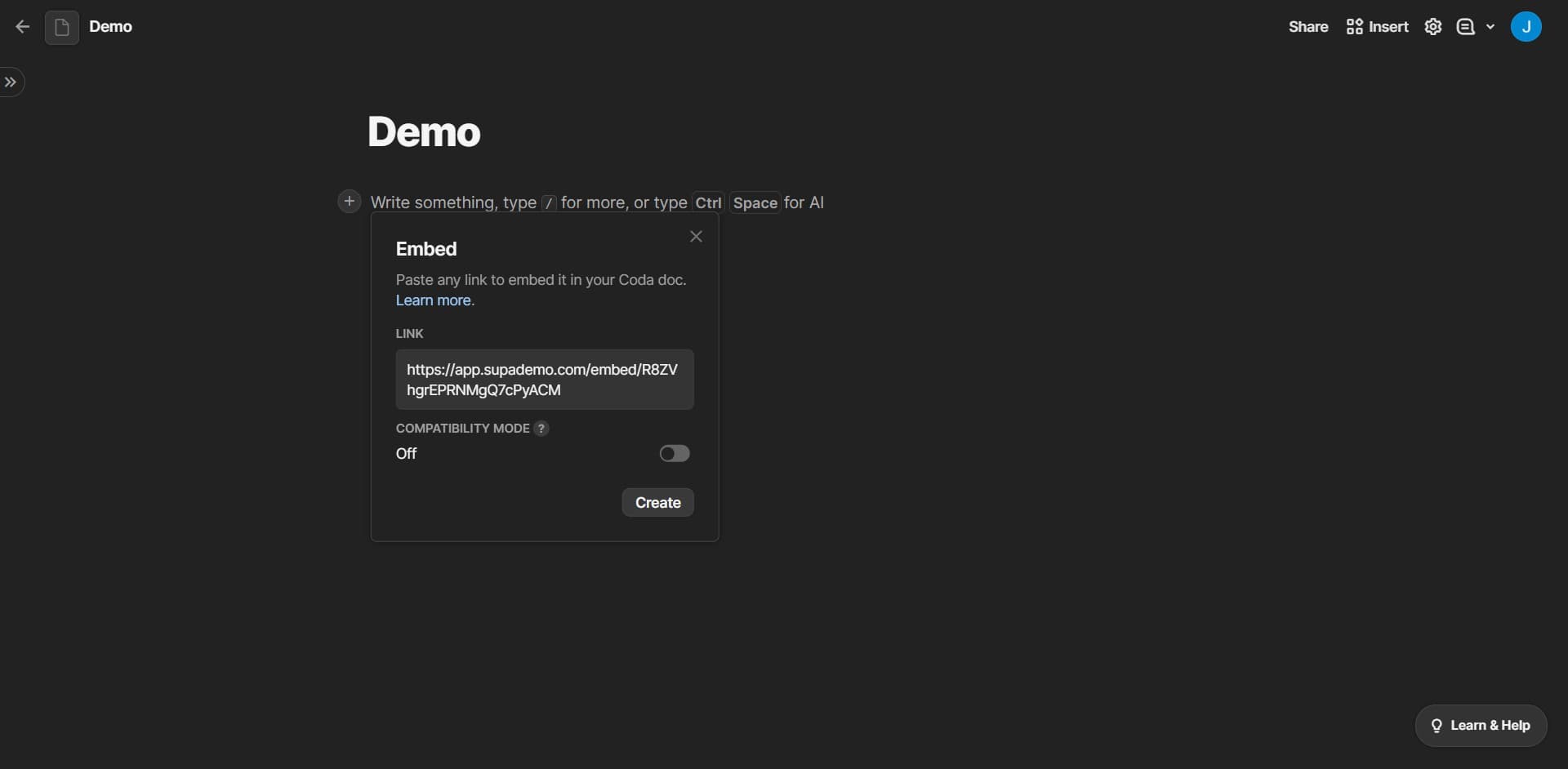 Create the embedded demo