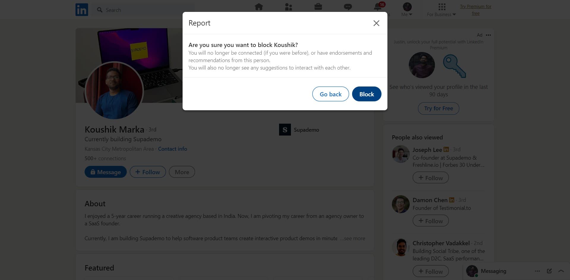 Confirm the block action