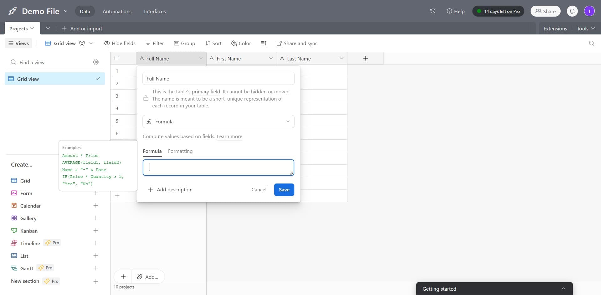 Configure the formula