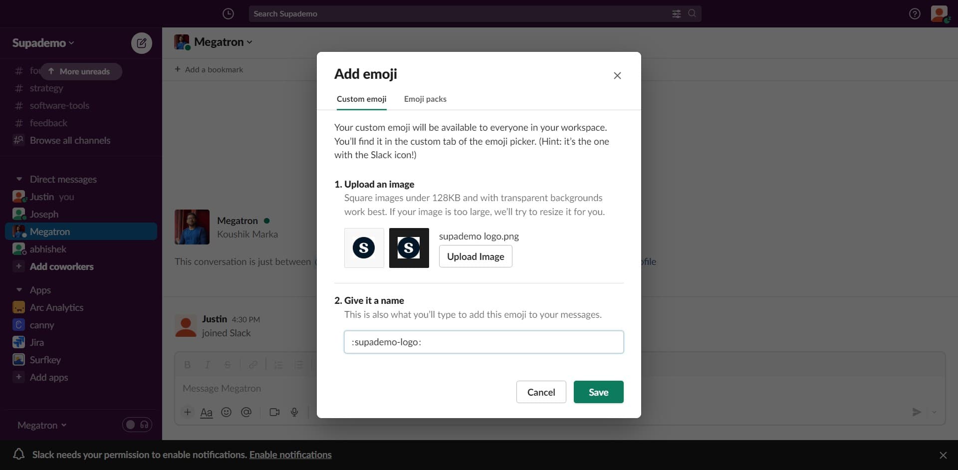 Save your custom emoji