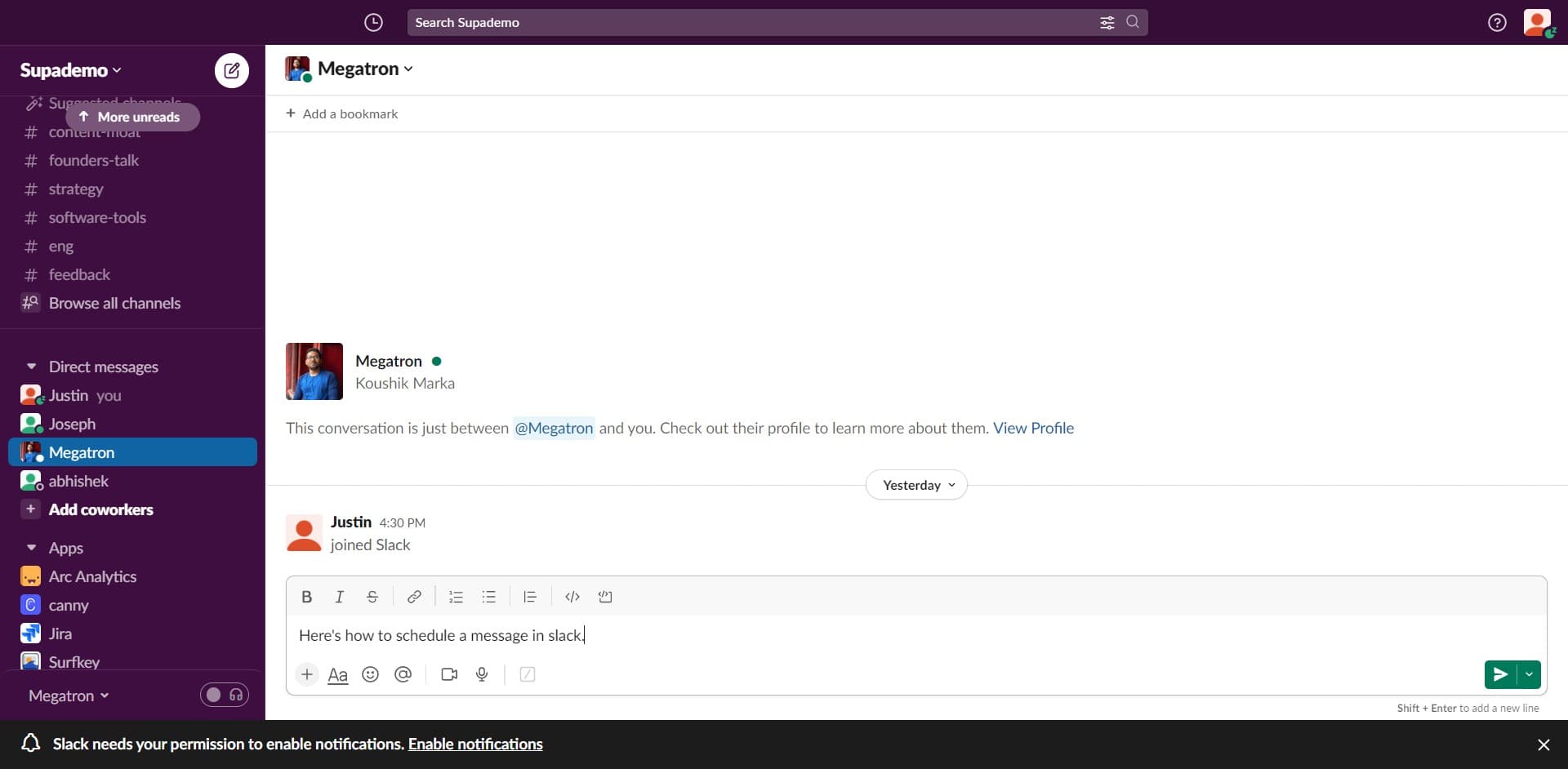 Access the message scheduling option