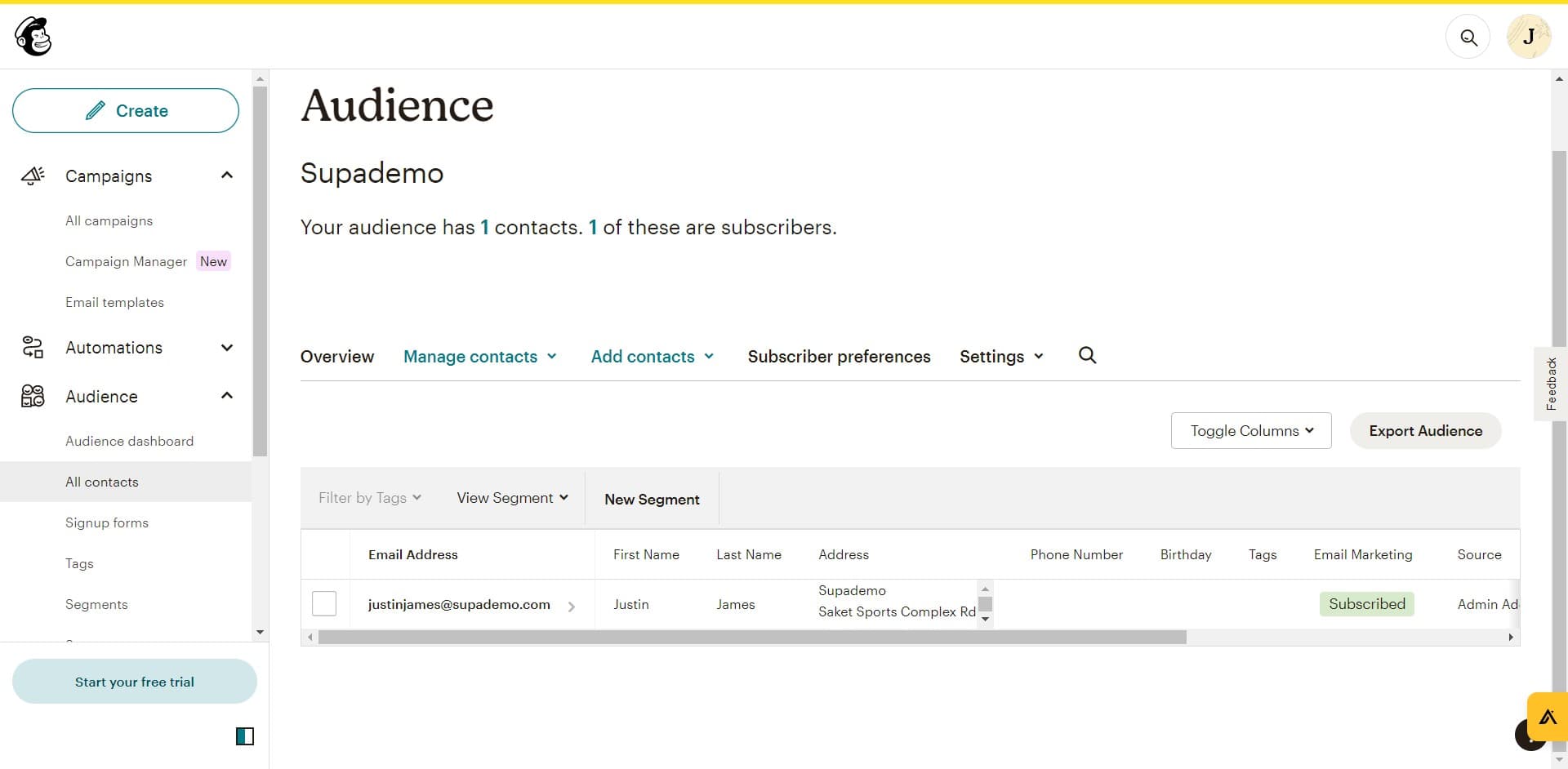 Access the audience creation menu