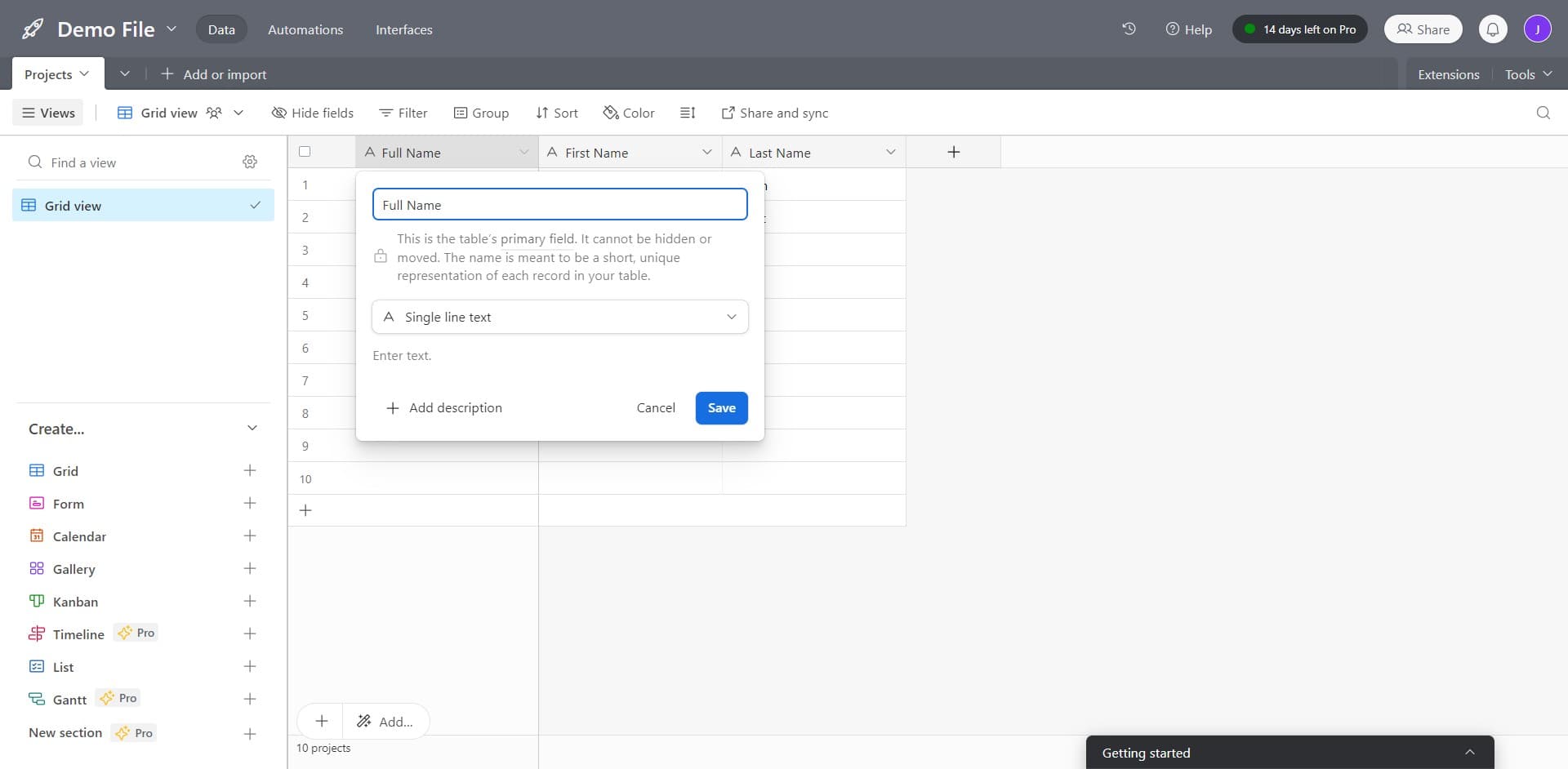 Select Single line text option